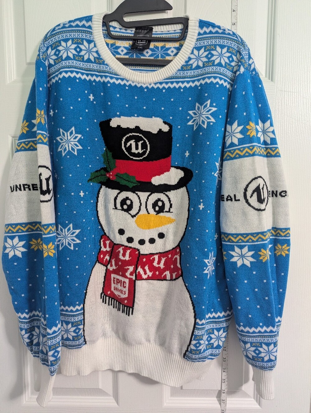Unreal Engine Blue Snowman Holiday Sweater - Epic Games